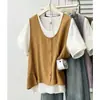 Blusa Casual de Verão Nova Duas Peças Falsas Costuradas de Manga Curta para Mulheres Plus Size, Meninas Cheinhas, Estilo Preguiçoso 0518