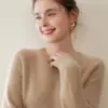 Suéter Nuevo de Cachemira Otoño e Invierno para Mujer Cuello Redondo Suéter Básico Estilo Dulce Holgado Aspecto Adelgazante Suéter Básico de Una Línea