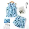 [Dropshipping/Venta al por mayor] Conjunto de pijama de verano para mujer con top de punto de algodón, estampado de dibujos animados, ropa de casa, talla grande