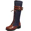 Botas de montaria bicolores de cano alto com fivela de cinto, tamanho grande para comércio exterior feminino 40-47 botas femininas XA3253