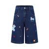 Jeans Rasgado Vintage Estilo Americano com Bordado de Cachorro em Xadrez de Desenho Animado para Homens, Calças Casuais Versáteis de Comprimento Médio para o Verão