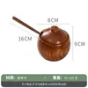 Madera de Azufaifo Vintage Hogar Nuevo Madera Maciza Cocina Salero Recipiente para Condimentos con Tapa Caja de Condimentos Recipiente Sellado con Cuchara Venta al por Mayor