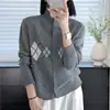 Elegante cardigã suéter grosso de manga longa com gola semimédia para mulheres, novo top de tricô vintage para outono e inverno de 2026