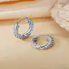 Pendientes de Otoño e Invierno 2024 Moda Elegantes Estéreo de Gama Alta Hebilla de Oreja Hilo Retorcido Anillo Liso Acero de Titanio Femenino con Estilo