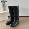 Botas de motociclista vintage de cuero genuino con hebilla desgastada para mujer, otoño 2026, nuevas, versátiles, de suela gruesa, de tacón alto apilado