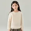 Suéter Básico de Lã 100% Unissex com Ponto Yuanbao Infantil, Gola Redonda, Espesso e Quente, Manga Raglã