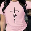 Camisa Casual de Manga Corta con Cuello Redondo para Mujer Estampada de Algodón Europea y Americana del Sudeste Asiático