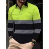 Camisa Polo de manga larga a rayas rojas, blancas y negras para hombre, estilo casual de negocios de Amazon