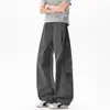 Pantalones cargo plisados de secado rápido estilo americano para hombre, pantalones de paracaidista deportivos de verano para exteriores, pantalones casuales holgados de pierna ancha, negro