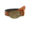 Cinto Retro com Estampa de Cowboy Ocidental com Fivela Oval Esculpida, Cinto Tendência para Combinar com Jeans, Combinação da Moda Feminina