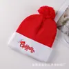 Gorro de Tricô de Natal Color-Blocked Vermelho e Branco com Decoração de PomPom para Crianças e Adultos, Gorro Quente de Lã para o Inverno, Gorro Vermelho e Branco Transfronteiriço