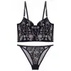 Conjunto de lencería de encaje bordado lujoso estilo corte europeo y americano para mujer, con un suave aro para un efecto reductor en bustos grandes y soporte antigravedad, conjunto de sujetador sexy