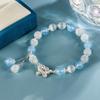 Pulsera de Lazo Ojo de Gato Aguamarina con Borla de Cristal Artificial y Perlas Hechas a Mano para Regalo de Novia