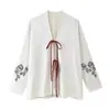Comercio Exterior Verano 2025 Nuevo Estilo Europeo y Americano Moda Femenina Casual Chaqueta Corta Bordada Estilo Kimono de Manga Larga con Cuello en V