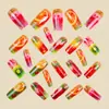 Pegatinas para Uñas Cuadradas de Longitud Media con Temática de Frutas Multicolor, Pegatinas para Uñas de Moda Europea y Americana, Uñas Portátiles Desmontables