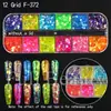 Modelo Novo Transfronteiriço 12 Compartimentos Nail Art Glitter Misto Fluorescente Iridescente Camaleão Hexagonal Glitter Decorações de Unha DIY
