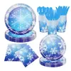 Platos de Papel para Fiesta Más Vendidos Transfronterizos 7 pulgadas 9 pulgadas Redondos Temática de Copos de Nieve Invernal Set de Vajilla para Reunión Familiar