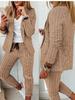 Nuevo traje informal de cuadros escoceses para mujer europea y americana de 2024, ajustado, con solapa y pantalones con cordones.