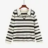 Tricô Casual de Gola Polo Listrado Plus Size Feminino Mulheres Estilo Outono 2026 MM Gordinha Versátil Blusa Solta 25031