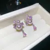Pendientes de Flor Rosa Incrustados con Diamantes Estilo Retro Francés de Aguja Plateada, Pendientes de Lujo Ligero y de Gama Alta, Pendientes Exquisitos, Dulces y de Moda para Mujer