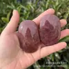 Pedra Crua de Cristal Natural Polida e Peça de Cabo de Ametista Brilhante Pedra Oval para Descompressão da Palma da Mão Pedra de Energia para Mão Pedra de Massagem para Yoga