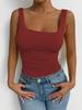 2026 Nuevo Estilo Transfronterizo Europeo y Americano Camisola sin Mangas para Mujer Cuello Cuadrado Casual Básica Crop Top