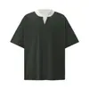 6133 Moda Americana Tendência Unissex Verão High-End Falso Duas Peças Design Desconstruído Camiseta Masculina Curta Manga Curta Larga