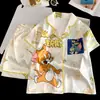 Pijamas de Seda de Hielo para Niños, Estilo Delgado de Verano, Lindo Conjunto de Manga Corta con Dibujos Animados para Niñas, Adecuado para Niñas Mayores, Ropa para el Hogar con Aire Acondicionado