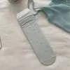 Calcetines finos de lunares de verano para mujer, calcetines de color liso con ribete de encaje hasta la mitad de la pantorrilla, calcetines de algodón sin costuras apilables estilo ins