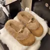 Couro Genuíno Pelo de Coelho Solado Grosso Sapatos Peludos Femininos Com Veludo Quente Slip-on Birkenstock Chinelos de Algodão Mules Mary Janes