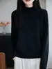 Suéter de Tricô Gola Alta Meia Manga Longa Algodão Puro Novo Outono/Inverno Feminino Cor Sólida Solto Camisa Base Top