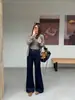 Calça flare de 9 pontos JU com proporção modificada~Estica em 4 direções para petite, jeans slim de algodão de Xinjiang, microflare, preto e cinza, feminino