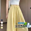 Pantalones anchos de algodón-lino Tencel azul marino para mujer, delgados de verano, cintura elástica, caídos, estilo Yamamoto, pantalones casuales rectos versátiles