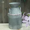Cubo de Lata Retro Americano Cubo para Flores Floristería Arreglo de Flores Secas Lata de Leche Decoración del Hogar Retro Desgastado Jarrón