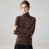 Nuevo suéter de cachemira de cuello alto para mujer, suéter base de punto de cachemira de manga larga, top casual simple de color liso para el día a día