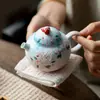 Juego de Té de Viaje Miyan con Conejo Lindo y Flores de Cerezo Pintadas a Mano, Juego de Té Kung Fu Apilable para una Persona, Regalo de Alta Gama