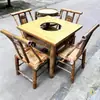 Mesas y Sillas de Bambú de Casa de Té Antigua de Chengdu para Preparar Té Alrededor de la Estufa, Juego de Mesa y Sillas de Bambú para Patio Exterior, Mesas y Sillas de Bambú para Restaurante de Hot Pot