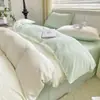Juego de Cuatro Piezas de Algodón Puro para Dormir sin Tintes Clase A ins Estilo Fresco Pequeño Color Sólido Algodón Lavado Supersuave Sábana Bajera Estilo Sábana de Cama Funda Nórdica Juego de Tres Piezas