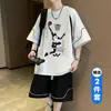Conjunto de manga corta para hombre adolescente talla extra para verano, casual, holgado, moderno, elegante, conjunto a juego de camiseta deportiva y shorts