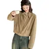 Jaqueta curta estilo americano para mulheres, com zíper de moto, modelo petite, para outono e inverno, acinturada, versátil, caimento solto, com bolsos e gola lapela