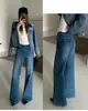 Otoño TOP Estilo Europeo Guangzhou Trece Líneas Bolsillo Trasero con Solapa Vintage Versátil Adelgazante Ligero Acampanado Jeans 360 grados 61851