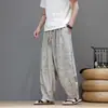 Pantalones harén para hombre estilo chino con estampado, cordón, estilo de marca de moda, talla grande, seda de hielo, pantalones deportivos, finos, holgados, verano