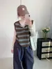 Chaleco de punto con botones, cuello en V y rayas de colores, nuevo diseño de otoño e invierno, top sin mangas tipo suéter para mujer