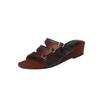 Confortável cunha pele de carneiro Outwear chinelos 2024 verão mid-heel redondo dedo do pé aberto fivela do pé genuíno couro sandálias casuais para as mulheres