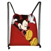 Mochila Nueva de Dibujo con Cordón Estampado Colorido de Mickey Poliéster Gran Capacidad Moderna con Cordón para Niños Venta al por Mayor Caliente