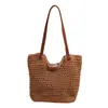 Bolsas Tejidas a Mano, Bolsas de Playa Huecas de Gran Capacidad, Bolsas de Paja Estilo Resort Costero, Bolsos de Hombro Tote para Mujer