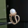Acessórios DIY Anel de Pérola Luxuoso em Prata Esterlina S925 Base para Anel Semi-acabada Base de Anel Elegante 9-11mm