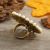 Anillo de Estilo Étnico Bohemio Exagerado de Personalidad Retro de Alta Calidad, Moda Europea y Americana Diseño Creativo con Diamantes y Perlas, Ajustable