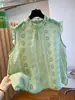 Top sin mangas de ramio con volantes estilo vintage francés para mujer, nuevo 2026, holgado, de verano, fino, cuello redondo, blusa de lino, a la moda