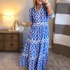 2026 Comercio Exterior Más Vendido En Stock Transfronterizo Europeo y Americano Amazon Primavera/Verano Estampado Geométrico Cuello en V Vestido Largo Ropa de Mujer